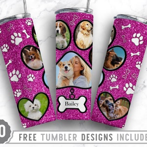 20oz Dog Paw Photo Frame Skinny Tumbler Sublimation Png, Fur Mama Picture, Collage, Glitter,Sublimation,Straight &Tapered Tumbler Png Design