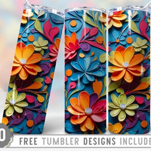 20oz Flower Skinny Tumbler Wrap Png, 3d Flower Sublimation, 3d Digital Paper,3d Flower Seamless Patterns, Flowers Background, Spring Flower