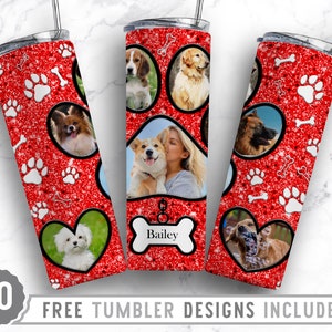 20oz Dog Paw Photo Frame Skinny Tumbler Sublimation Png, Fur Mama Picture, Collage, Glitter,Sublimation,Straight &Tapered Tumbler Png Design