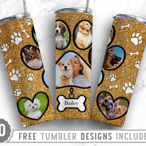20oz Dog Paw Photo Frame Skinny Tumbler Sublimation Png, Fur Mama Picture, Collage, Glitter,Sublimation,Straight &Tapered Tumbler Png Design