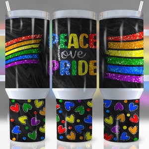 40oz Peace Love Pride Quencher Tumbler Wrap, Pride, Lgbtq, Rainbow, Gay Pride, LGBTQIA+, Glitter, Wrap, Sublimation, Seamless,Tumbler Design