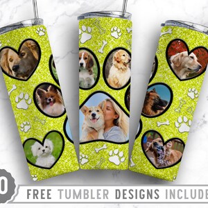 20oz Dog Paw Photo Frame Skinny Tumbler Sublimation Png, Dog Memorial Picture, Collage, Glitter, Png, Straight &Tapered Tumbler Png Design