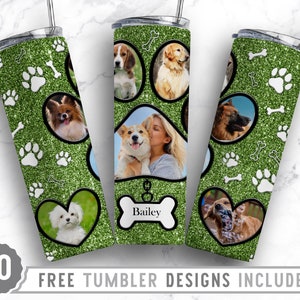 20oz Dog Paw Photo Frame Skinny Tumbler Sublimatie Png, Fur Mom Picture, Collage, Glitter, Sublimatie, Rechte & Taps toelopende Tumbler Png Design