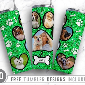 20oz Dog Paw Photo Frame Skinny Tumbler Sublimation Png, Fur Mama Picture, Collage, Glitter,Sublimation,Straight &Tapered Tumbler Png Design
