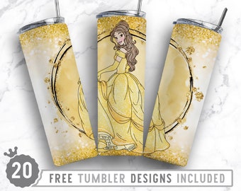 20oz Princess Skinny Tumbler Sublimatie Png, Cartoon Character Png, Prinses, Verjaardag, Filmkarakter, Rechte &Tapered Tumbler Png Design