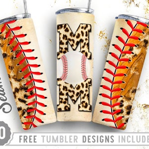 Baseball Mom Leopard 20oz Skinny Tumbler Wrap Design, Mother&#39;s Day, Baseball, Leopard, Straight&Tapered Tumbler Design, Digital Download,Png