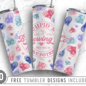 20oz Valentines Day Skinny Tumbler Sublimation Png, Cupid&#39;s Brewing Co Love Potion, Love, Heart, Sublimation,  Straight &Tapered Tumbler Png