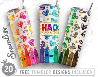 20oz Skinny Tumbler Design Sublimation Template Teacher,Teacher Png,Chaos Coordinator Png,Heart Design, Sublimation Straight&Tapered Tumbler