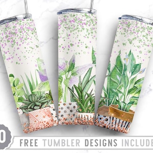 20oz Plant leaves Skinny Tumbler Sublimation Png, Monstera Pattern, Plant, Flower, Tropical, Watercolor,Straight &Tapered Tumbler Png Design