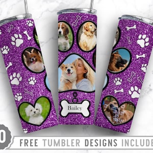 20oz Dog Paw Photo Frame Skinny Tumbler Sublimation Png, Fur Mom Picture, Collage, Glitter, Sublimation,Straight &Tapered Tumbler Png Design