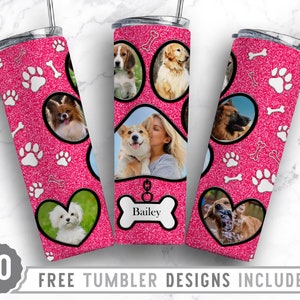20oz Dog Paw Photo Frame Skinny Tumbler Sublimation Png, Dog Memorial Picture, Collage, Glitter, Png, Straight &Tapered Tumbler Png Design