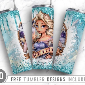 20 oz Ice Queen Skinny Tumbler Sublimation Png, personnage de dessin animé Png, princesse, congelé, anime, amour, png, gobelet droit et effilé Png Design