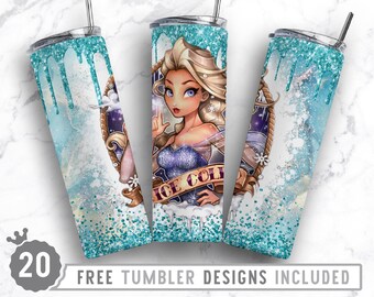 20oz Ice Queen Flaco Vaso Sublimación Png, Personaje de dibujos animados Png, Princesa, Congelado, Anime, Amor, Png, Vaso Recto y Cónico Diseño Png