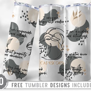 20oz Signes du zodiaque Capricorne Skinny Tumbler Wrap Png, Affirmation du Capricorne 20oz Tumbler, Horoscope, Signe astrologique, Gobelets droits et effilés