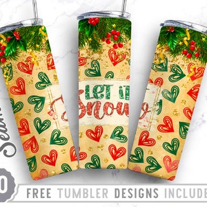 Modello di sublimazione per il design di un bicchiere sottile da 20 once, Natale, Natale Png, Let It Snow Png, Cuore sottile, Bicchiere dritto e affusolato per sublimazione