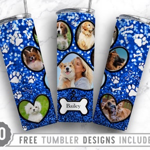 20oz Dog Paw Photo Frame Skinny Tumbler Sublimation Png, Fur Mama Picture, Collage, Glitter,Sublimation,Straight &Tapered Tumbler Png Design