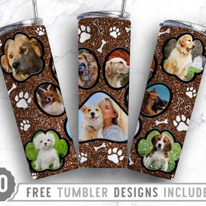 20oz Dog Paw Photo Frame Skinny Tumbler Sublimation Png, Dog Picture Mom, Collage, Glitter, Sublimation,Straight &Tapered Tumbler Png Design