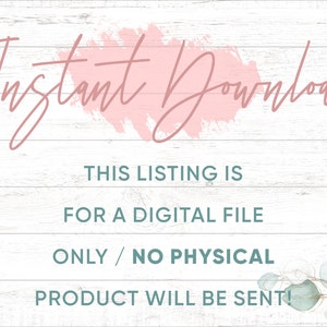 Pu&ograve; includere: Una grafica di download digitale con uno sfondo acquerellato rosa e il testo "Download immediato" in un font corsivo. Il testo "QUESTO ELENCO &Egrave; PER UN FILE DIGITALE SOLO / NESSUN PRODOTTO FISICO SAR&Agrave; INVIATO!" &egrave; scritto in un font turchese su uno sfondo di legno bianco.