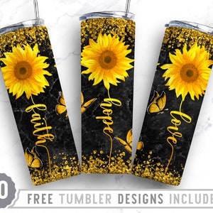 20 oz Fe Esperanza Amor Flaco Vaso Sublimación Png, Girasol, Cristiano, Religioso, Motivacional, Png, Recto y cónico Vaso Png Diseño