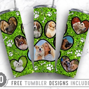 20oz Dog Paw Photo Frame Skinny Tumbler Sublimation Png, Dog Picture Mama, Collage, Glitter,Sublimation,Straight &Tapered Tumbler Png Design