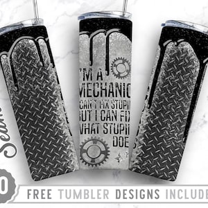 Monteur 20oz Skinny Tumbler Wrap Design PNG, Dag van de Arbeid, ik ben een monteur ik kan repareren wat dom doet, Straight&Tapered Tumbler Design, Png