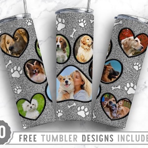 20oz Dog Paw Photo Frame Skinny Tumbler Sublimation Png, Dog Picture Mama, Collage, Glitter,Sublimation,Straight &Tapered Tumbler Png Design