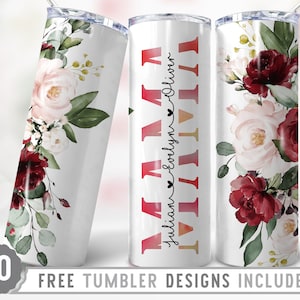 20oz Mama Skinny Tumbler Sublimación Png, Mamá, Día de la Madre, Rosas, Flores, Groovy, Boho, Floral, Png, Vaso Recto y Cónico Diseño Png