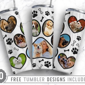 20oz Dog Paw Photo Frame Skinny Tumbler Sublimation Png, Fur Mom Picture, Collage, Glitter, Sublimation,Straight &Tapered Tumbler Png Design