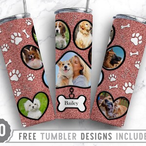 20oz Dog Paw Photo Frame Skinny Tumbler Sublimation Png, Dog Memorial Picture, Collage, Glitter, Png, Straight &Tapered Tumbler Png Design
