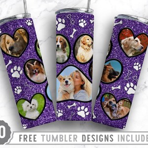 20oz Dog Paw Photo Frame Skinny Tumbler Sublimation Png, Dog Loss Picture, Collage, Glitter,Sublimation,Straight &Tapered Tumbler Png Design