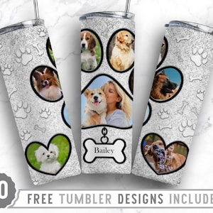 20oz Dog Paw Photo Frame Skinny Tumbler Sublimation Png, Fur Mom Picture, Collage, Glitter, Sublimation,Straight &Tapered Tumbler Png Design
