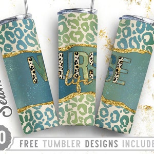 Nurse Life 20oz Skinny Tumbler Wrap Design, Nurse Appreciation, Glitter Leopard,Scrub, Straight&Tapered Tumbler Design, Digital Download,Png