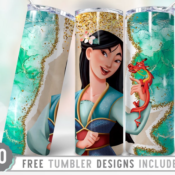 20oz Princess Skinny Tumbler Wrap Png, Cartoon Character, Princess Girl, Movie Character, Birthday, Straight &Tapered Tumbler Png Design