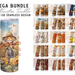 Mega Bundle 20oz Halloween Skinny Tumbler Wrap Png, 3D Inflated Puff,Hello Fall, Autumn, Pumpkin, Leaf, Thanksgiving,Cartoon Character,Ghost