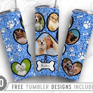 20oz Dog Paw Photo Frame Skinny Tumbler Sublimation Png, Fur Mama Picture, Collage, Glitter,Sublimation,Straight &Tapered Tumbler Png Design