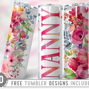 20oz Nanny Skinny Tumbler Sublimation Png, Mommy, Mama, Roses, Flowers, Groovy,Floral,Sublimation, Png, Straight &Tapered Tumbler Png Design