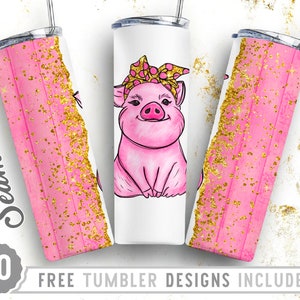 Western Pig 20oz Skinny Tumbler Wrap Design, Animal de granja, Ama a los cerdos, Brillo, Vaso de granja, Diseño de vaso recto y cónico, Descarga digital