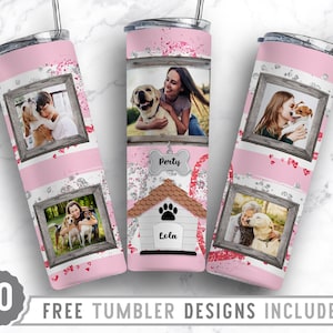 20oz Dog Lover Photo Frame Skinny Tumbler Sublimation Png, Picture Family Frame, Collage, Glitter, Png, Straight &Tapered Tumbler Png Design