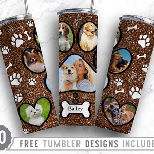 20oz Dog Paw Photo Frame Skinny Tumbler Sublimation Png, Fur Mom Picture, Collage, Glitter, Sublimation,Straight &Tapered Tumbler Png Design