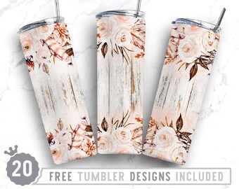 20oz Boho Floral Skinny Tumbler Sublimation Png, Roses, Flowers, Groovy, Bohemian, Glitter, Sunflower, Straight &Tapered Tumbler Png Design