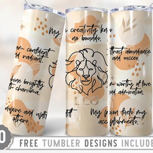 20oz Zodiac Signs Leo Skinny Tumbler Wrap Png, Leo Affirmation 20oz Tumbler, Horoscope, Astrology, Star Sign, Wrap Straight&Tapered Tumblers