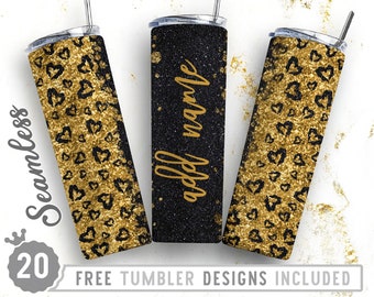 20oz Skinny Tumbler Design Sublimation Template Black Glitter Leopard,Seamless Pattern,Leopard Png,Wrap Sublimation Straight&Tapered Tumbler