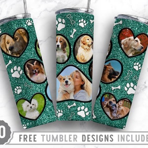 20oz Dog Paw Photo Frame Skinny Tumbler Sublimation Png, Dog Loss Picture, Collage, Glitter,Sublimation,Straight &Tapered Tumbler Png Design