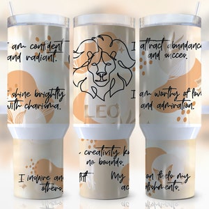 40oz Zodiac Signs Leo Quencher Tumbler Wrap Png, Leo Affirmation 40oz Tumbler, Horoscope, Astrology, Star Sign, Seamless,Png, Tumbler Design