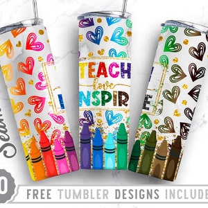20oz Skinny Tumbler Design Sublimation Template Teacher, Teacher Png, Teach Love Inspire Png, Wrap Sublimation Straight&Tapered Tumbler, Png
