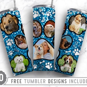 20oz Dog Paw Photo Frame Skinny Tumbler Sublimation Png, Dog Picture Frame, Collage,Glitter,Sublimation,Straight &Tapered Tumbler Png Design