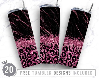 20 Unzen Leopard Glitter Marmor Skinny Tumbler Sublimation Png, Agata, Glitter, Animal Print, Muster, Png, gerade & konisch zulaufende Becher Png Design