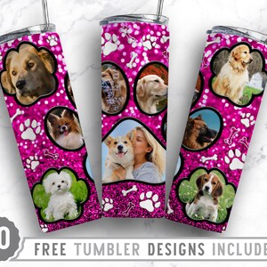 20oz Dog Paw Photo Frame Skinny Tumbler Sublimation Png, Dog Picture Mom, Collage, Glitter, Sublimation,Straight &Tapered Tumbler Png Design