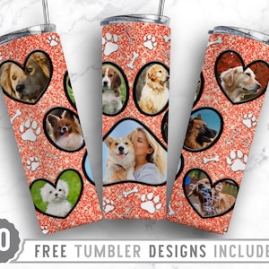 20oz Dog Paw Photo Frame Skinny Tumbler Sublimation Png, Dog Memorial Picture, Collage, Glitter, Png, Straight &Tapered Tumbler Png Design