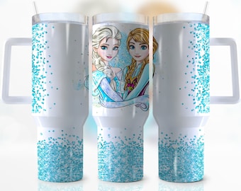 Envoltura de vaso Frozen Quencher de 40 oz, Princesa, Personaje de dibujos animados, Cumpleaños, Niñas, Envoltura, Sublimación, Sin costura, Diseño de vaso, Descarga digital